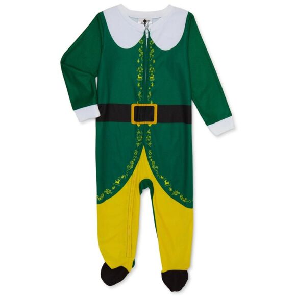 NEW NWT Boys Sz 4 Toddler Green ELF Christmas Holiday Zip Up Footed 1 Pc Pajamas - Picture 1 of 3